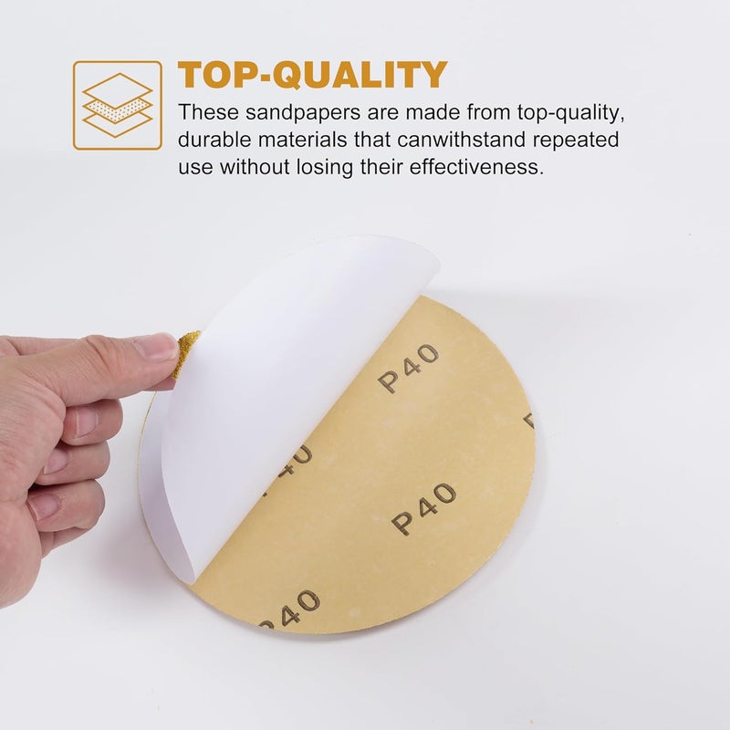Shawya 50 PCS 6 Inch PSA Sanding Discs 40 Grit Self Adhesive Sticky-Back Sandpaper for DA Sander Finishing Abrasive Sand Paper Woodworking Wood Metal Sanding Disc - Image 3